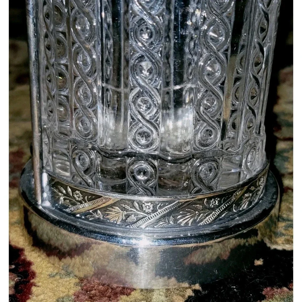 Victorian Pickle Caster Ornate Silver Plated Base Tall Handle Victorian EAPG JAR
